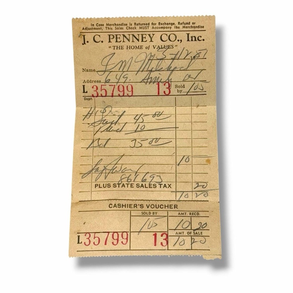 1951 JC Penney Sales Merchandise Receipt I288